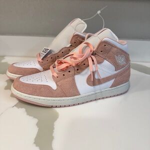 Air Jordan 1 SE Mid Pink and White Sneakers